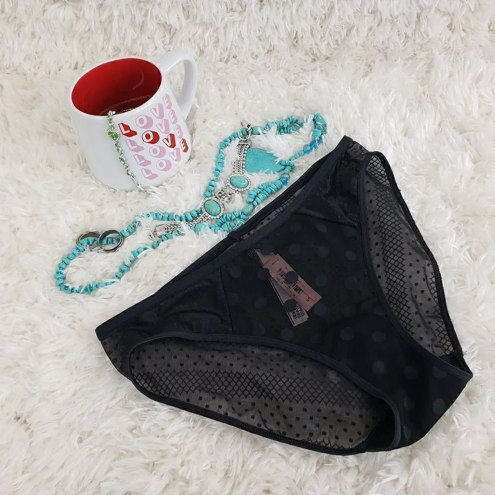 Victoria's Secret BIKINI SMALL Black Lace mesh sexy dots all over Sexy